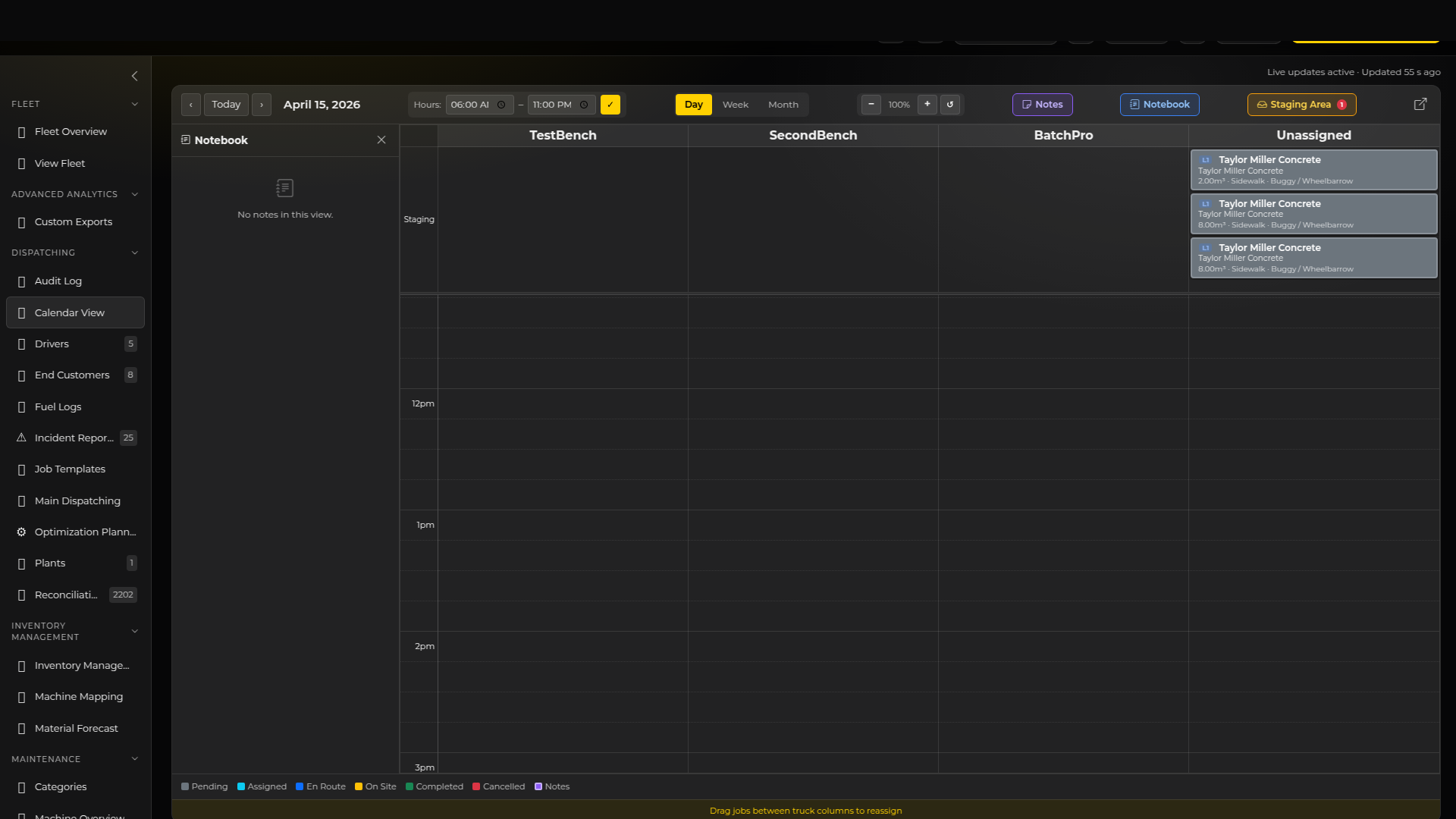Daily View — Per-Truck Columns