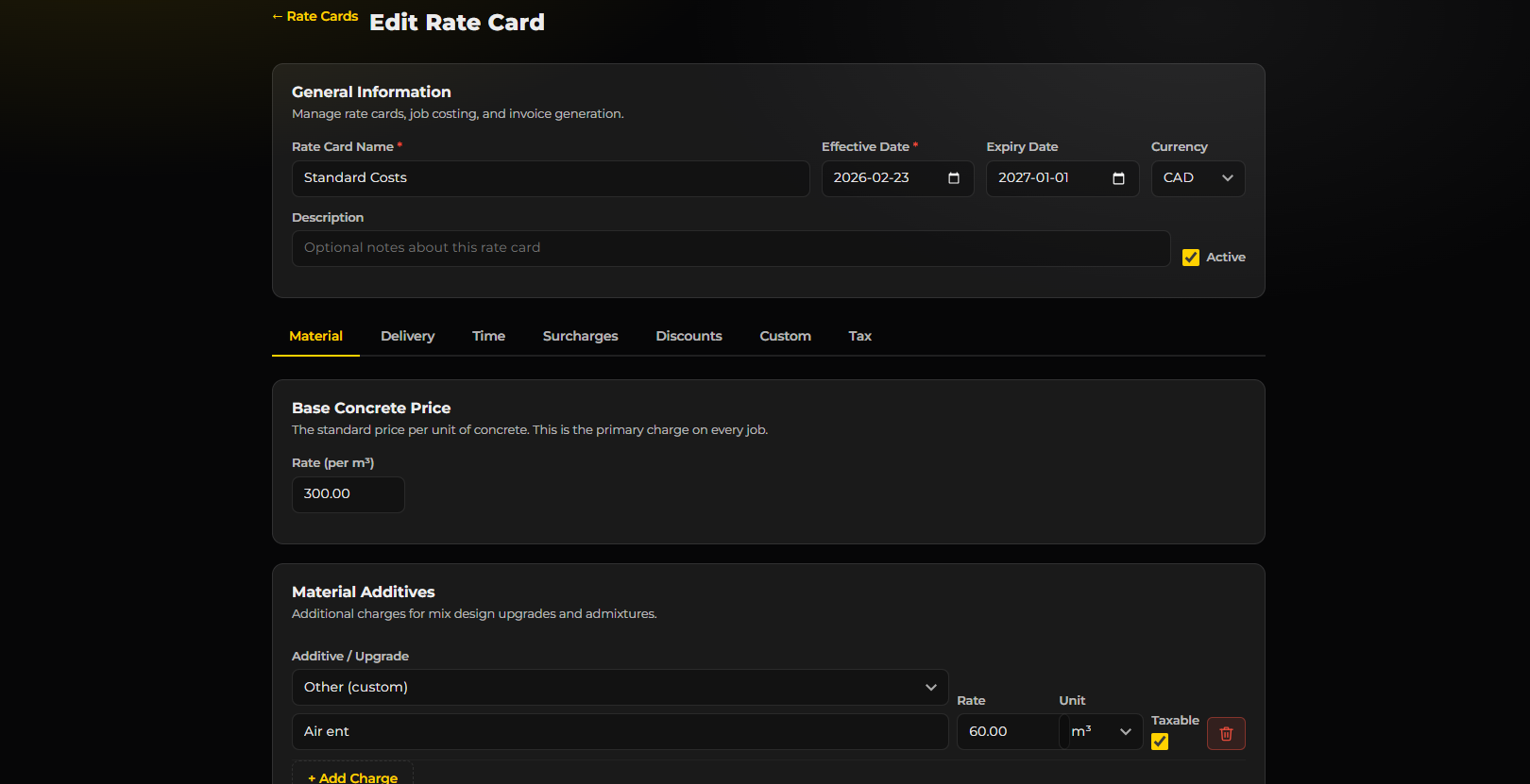 Rate Cards
